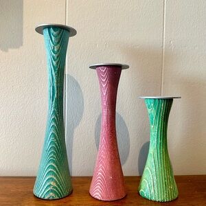 vintage wooden pastel candle holders